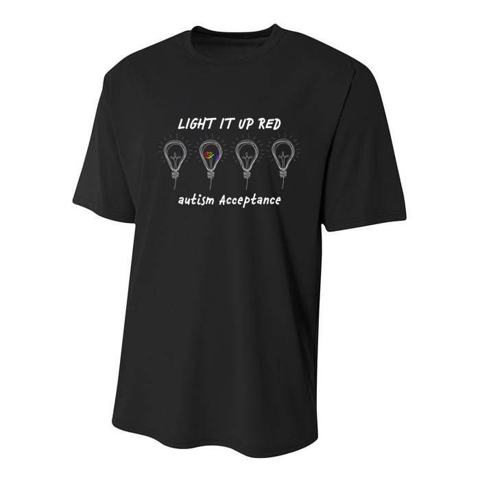 Light It Up Red Autism Acceptance Youth Performance Sprint T-Shirt