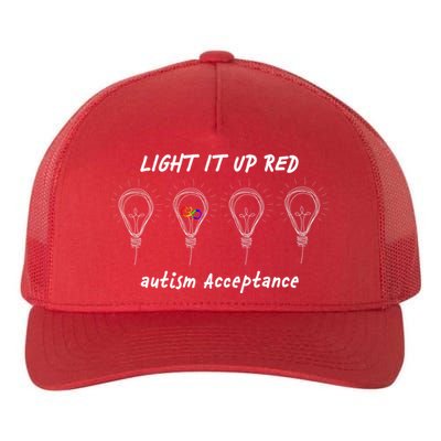 Light It Up Red Autism Acceptance Yupoong Adult 5-Panel Trucker Hat