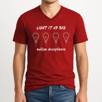 Light It Up Red Autism Acceptance V-Neck T-Shirt