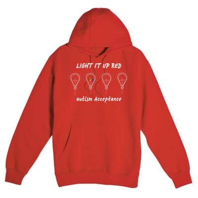 Light It Up Red Autism Acceptance Premium Pullover Hoodie