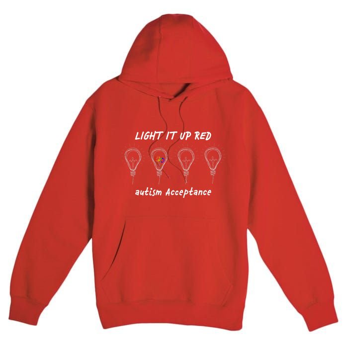 Light It Up Red Autism Acceptance Premium Pullover Hoodie