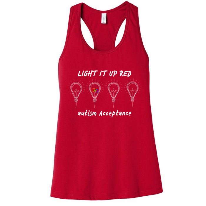 Light It Up Red Autism Acceptance Womens Tank Top