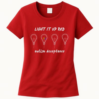 Light It Up Red Autism Acceptance Womens T-Shirt