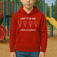 Light It Up Red Autism Acceptance Kids Hoodie
