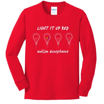 Light It Up Red Autism Acceptance Kids Long Sleeve Shirt