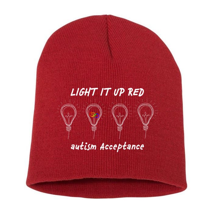 Light It Up Red Autism Acceptance Short Acrylic Beanie