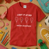 Light It Up Red Autism Acceptance Kids T-Shirt