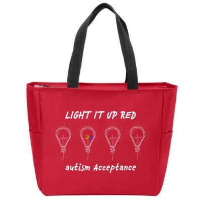 Light It Up Red Autism Acceptance Zip Tote Bag