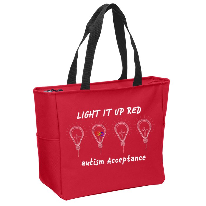 Light It Up Red Autism Acceptance Zip Tote Bag
