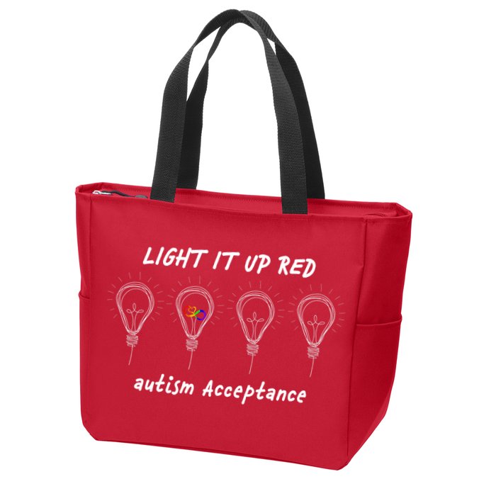 Light It Up Red Autism Acceptance Zip Tote Bag