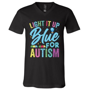 Light It Up Blue Autism Awareness V-Neck T-Shirt