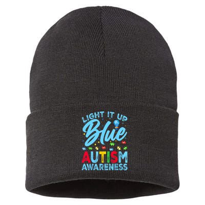 Light It Up Blue Autism Awareness Men Women Kids Sustainable Knit Beanie