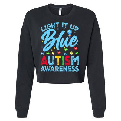 Light It Up Blue Autism Awareness Men Women Kids Cropped Pullover Crew