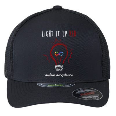 Light It Up Red Autism Acceptance Awareness Flexfit Unipanel Trucker Cap