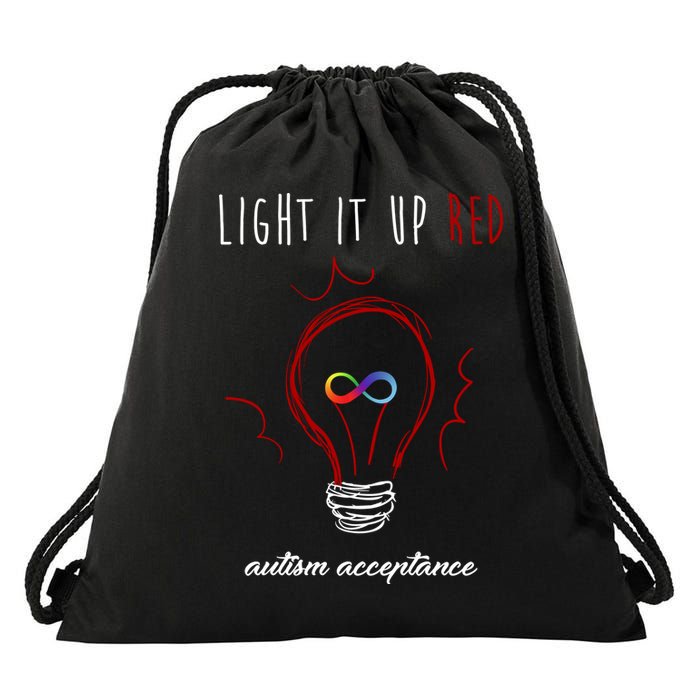 Light It Up Red Autism Acceptance Awareness Drawstring Bag