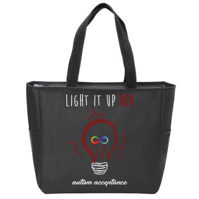 Light It Up Red Autism Acceptance Awareness Zip Tote Bag