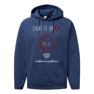 Light It Up Red Autism Acceptance Awareness Performance Fleece Hoodie