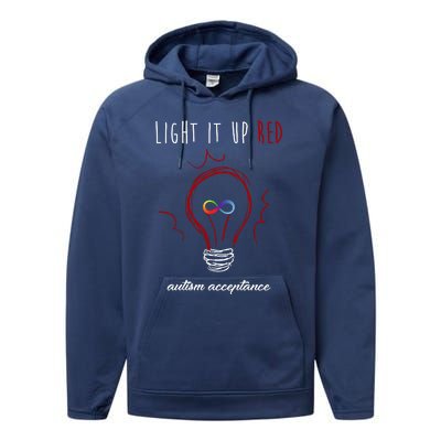 Light It Up Red Autism Acceptance Awareness Performance Fleece Hoodie