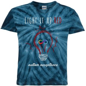 Light It Up Red Autism Acceptance Awareness Kids Tie-Dye T-Shirt