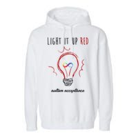 Light It Up Red Autism Acceptance Awareness Garment-Dyed Fleece Hoodie