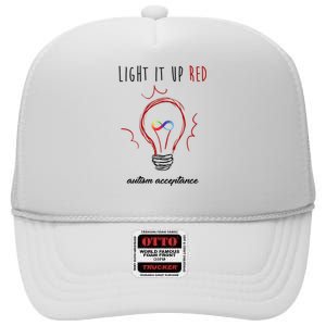 Light It Up Red Autism Acceptance Awareness High Crown Mesh Back Trucker Hat