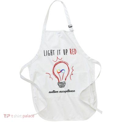 Light It Up Red Autism Acceptance Awareness Full-Length Apron With Pockets