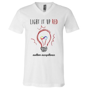 Light It Up Red Autism Acceptance Awareness V-Neck T-Shirt