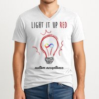 Light It Up Red Autism Acceptance Awareness V-Neck T-Shirt