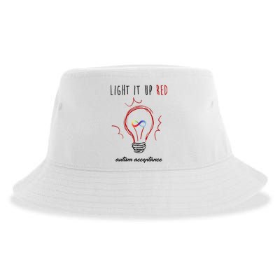 Light It Up Red Autism Acceptance Awareness Sustainable Bucket Hat