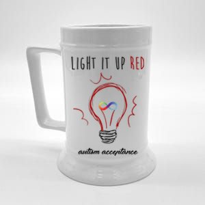 Light It Up Red Autism Acceptance Awareness Beer Stein