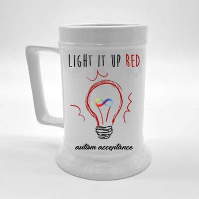 Light It Up Red Autism Acceptance Awareness Beer Stein