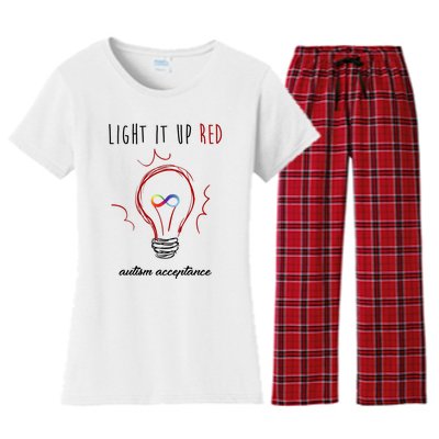 Light It Up Red Autism Acceptance Awareness Women's Flannel Pajama Set