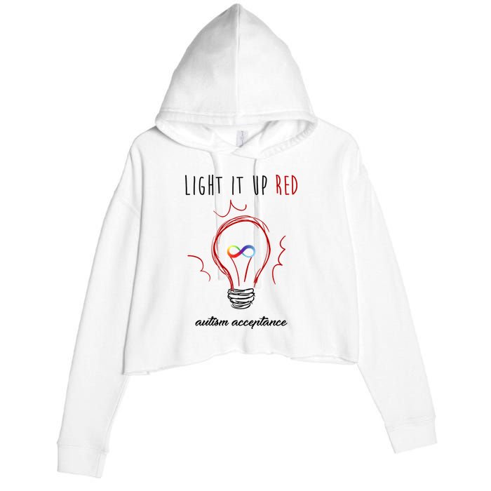 Light It Up Red Autism Acceptance Awareness Crop Fleece Hoodie