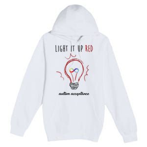 Light It Up Red Autism Acceptance Awareness Premium Pullover Hoodie