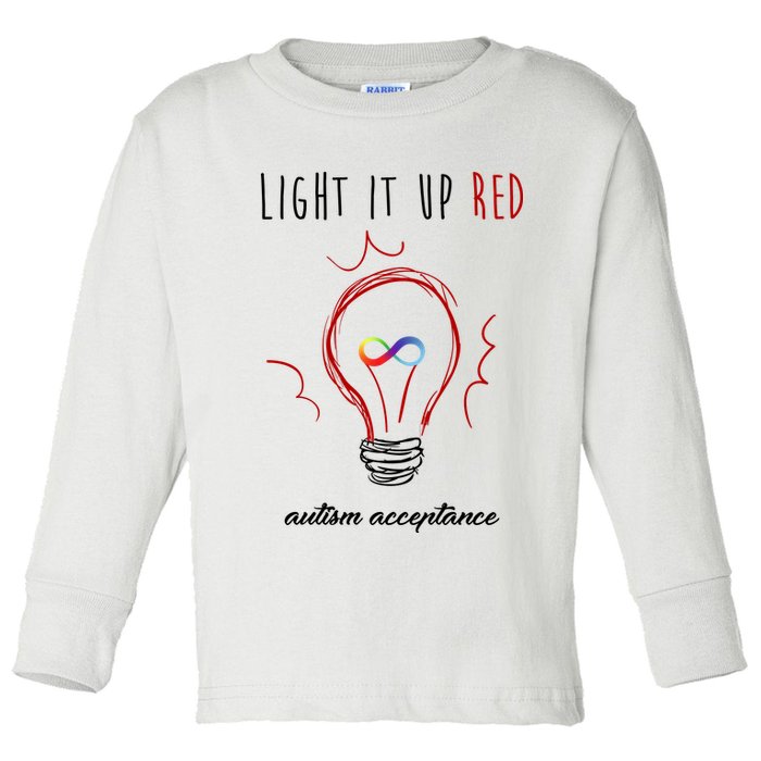Light It Up Red Autism Acceptance Awareness Toddler Long Sleeve Shirt
