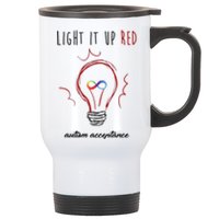 Light It Up Red Autism Acceptance Awareness Stainless Steel Travel Mug