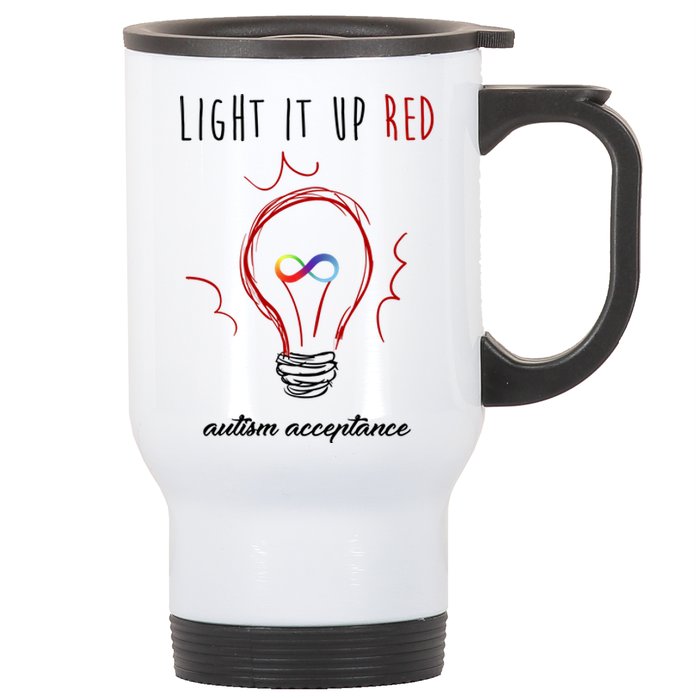 Light It Up Red Autism Acceptance Awareness Stainless Steel Travel Mug