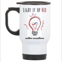 Light It Up Red Autism Acceptance Awareness Stainless Steel Travel Mug