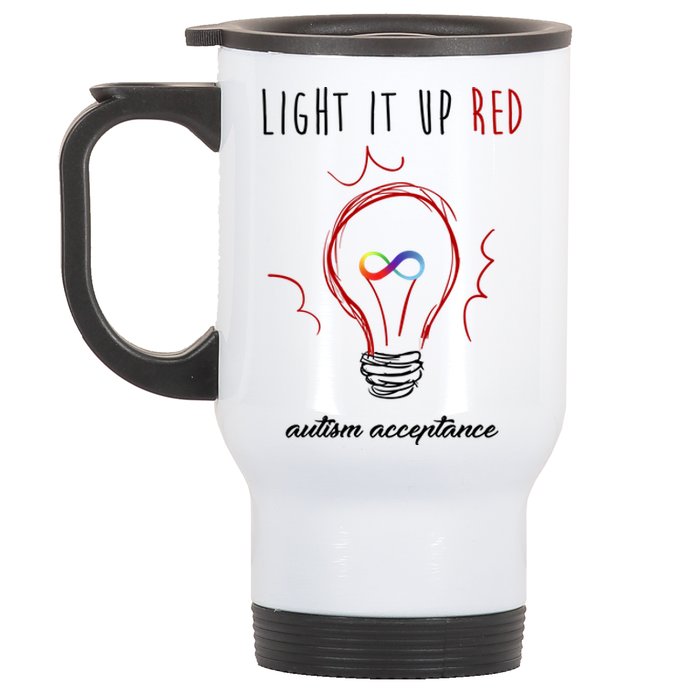 Light It Up Red Autism Acceptance Awareness Stainless Steel Travel Mug