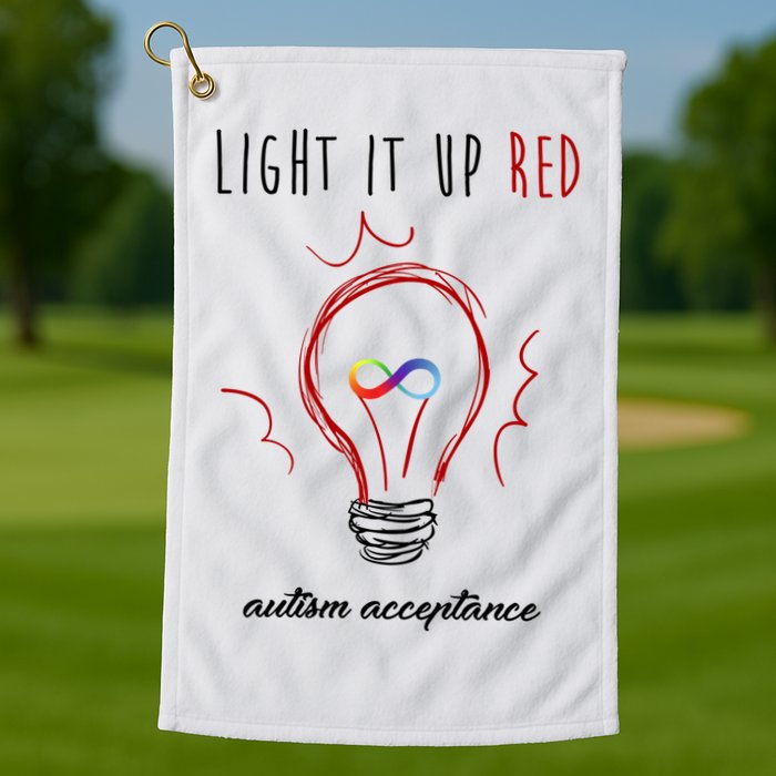 Light It Up Red Autism Acceptance Awareness Golf Towel