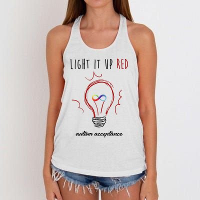 Light It Up Red Autism Acceptance Awareness Women's Knotted Racerback Tank