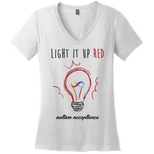 Light It Up Red Autism Acceptance Awareness Women's V-Neck T-Shirt