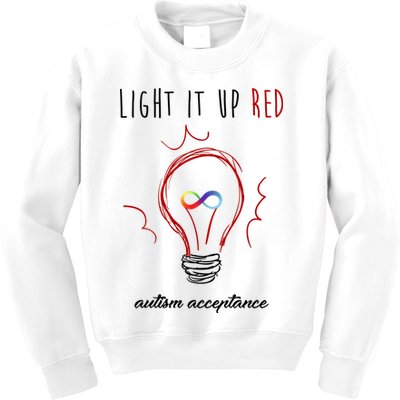 Light It Up Red Autism Acceptance Awareness Kids Sweatshirt