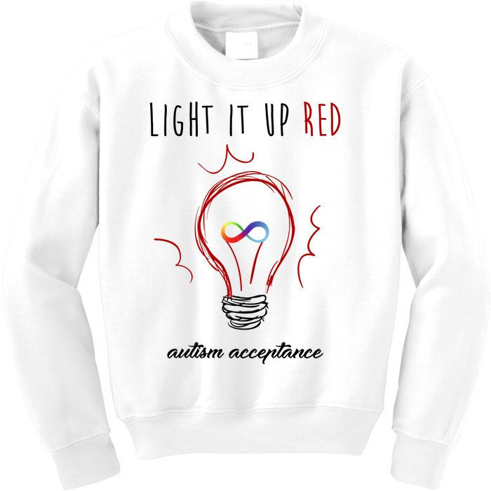 Light It Up Red Autism Acceptance Awareness Kids Sweatshirt