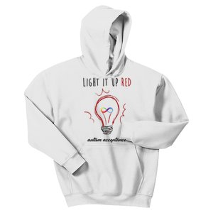 Light It Up Red Autism Acceptance Awareness Kids Hoodie