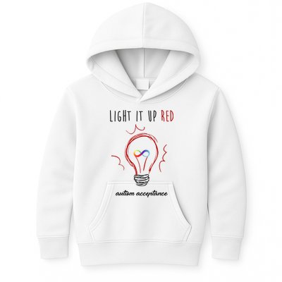 Light It Up Red Autism Acceptance Awareness Kids Hoodie