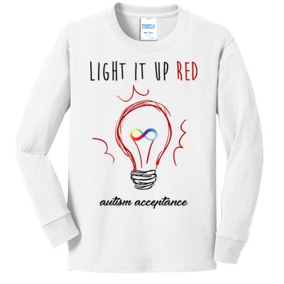 Light It Up Red Autism Acceptance Awareness Kids Long Sleeve Shirt