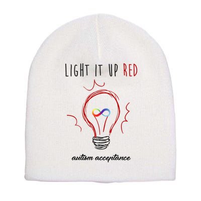 Light It Up Red Autism Acceptance Awareness Short Acrylic Beanie
