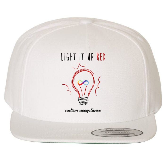 Light It Up Red Autism Acceptance Awareness Wool Snapback Cap
