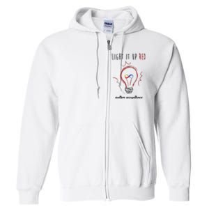 Light It Up Red Autism Acceptance Awareness Full Zip Hoodie